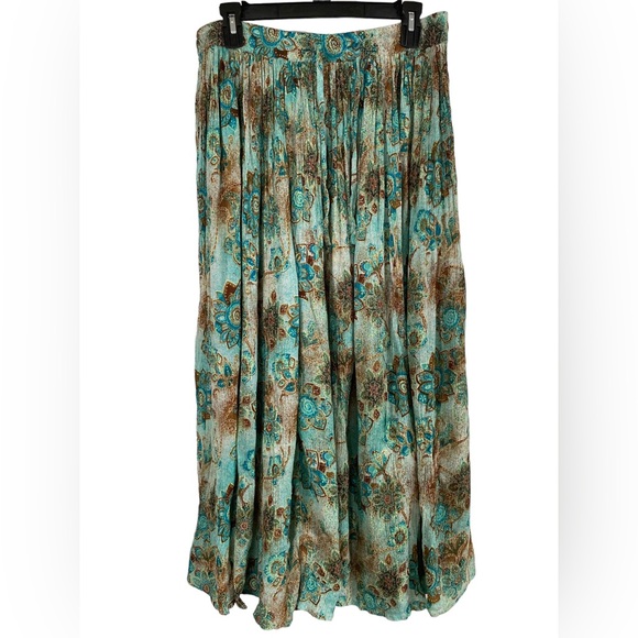 Phool Dresses & Skirts - Phool vintage crinkle skirt size L turquoise and brown drawstring elastic waist